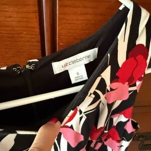 Liz Claiborne Black Dress with Red and Pink Floral Design